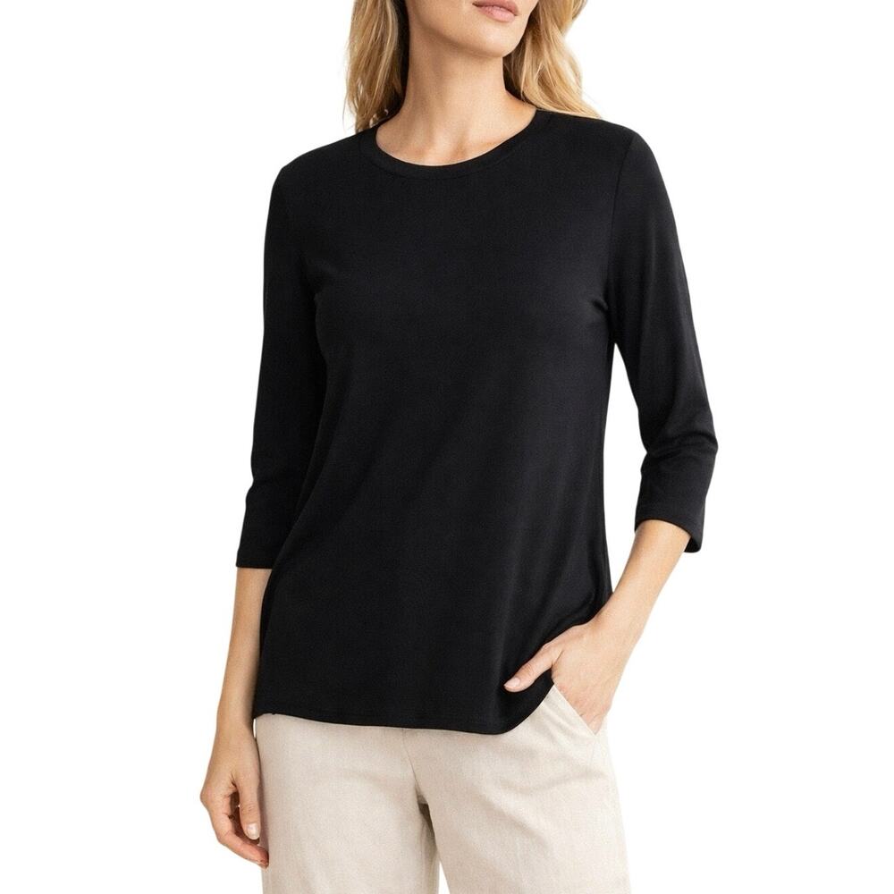 Magaschoni Black Top Size M Micro Modal Stretch 3/4 Sleeve Minimalist